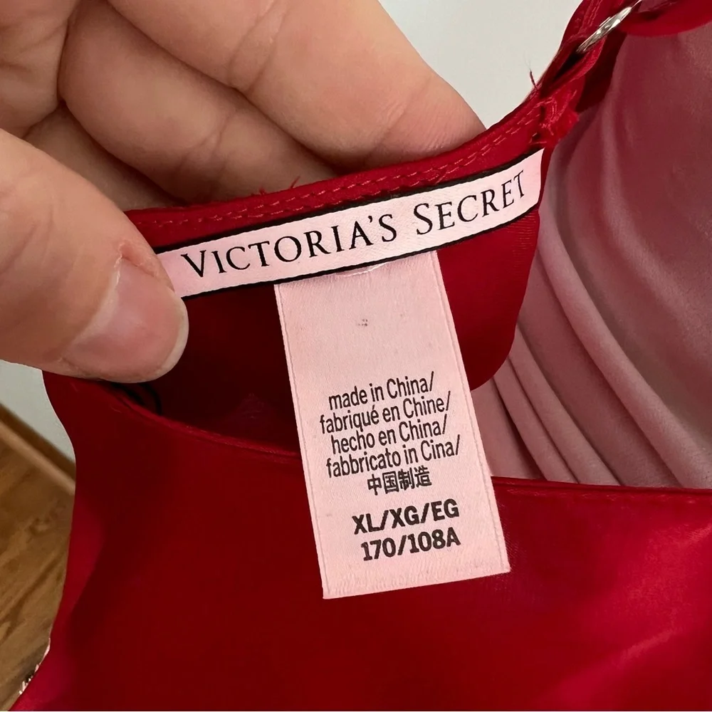 Victoria's Secret Red Satin Lace Slip Nightgown Chemise Teddy Women’s Size XL
